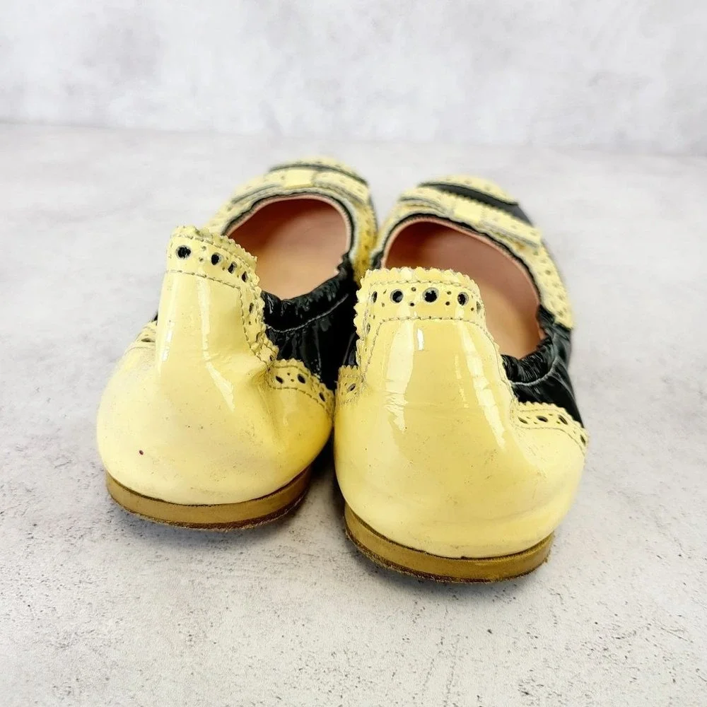 Brogue Ballet Flats Girls 3 Black Cream Patent Leather Wingtip Italian MI MI SOL